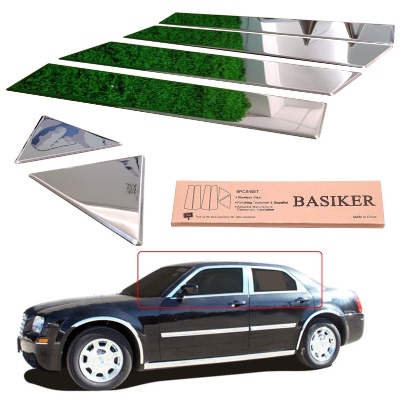BASIKER Car Door Chrome Pillar Covers Trim Fit for 2005-2010 Chrysler 300 300c Body Exterior Parts Window Trim Molding 304 Stainless Steel - Image 1